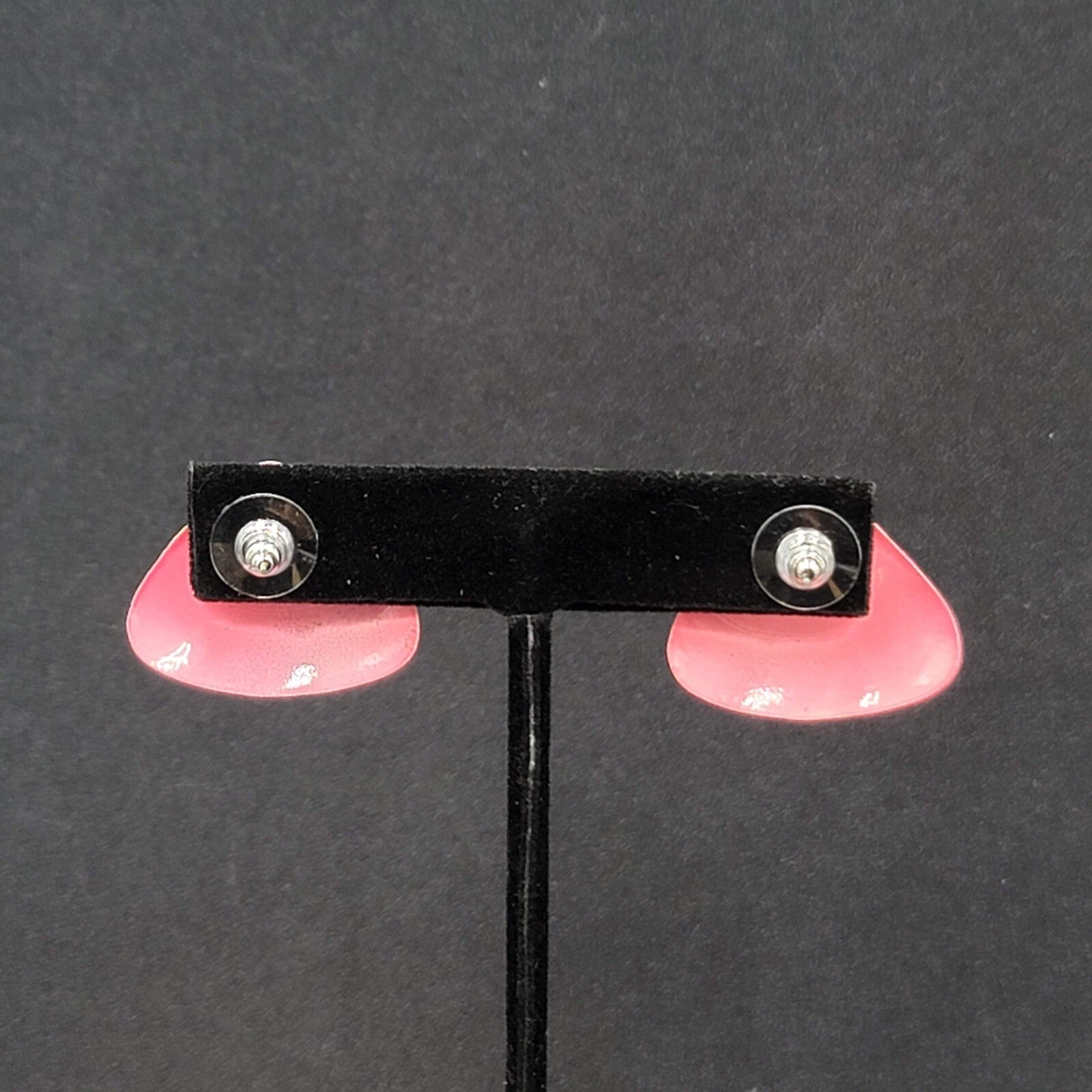 Vintage Pierced Earrings Pink Enamel Triangle Drop 1"