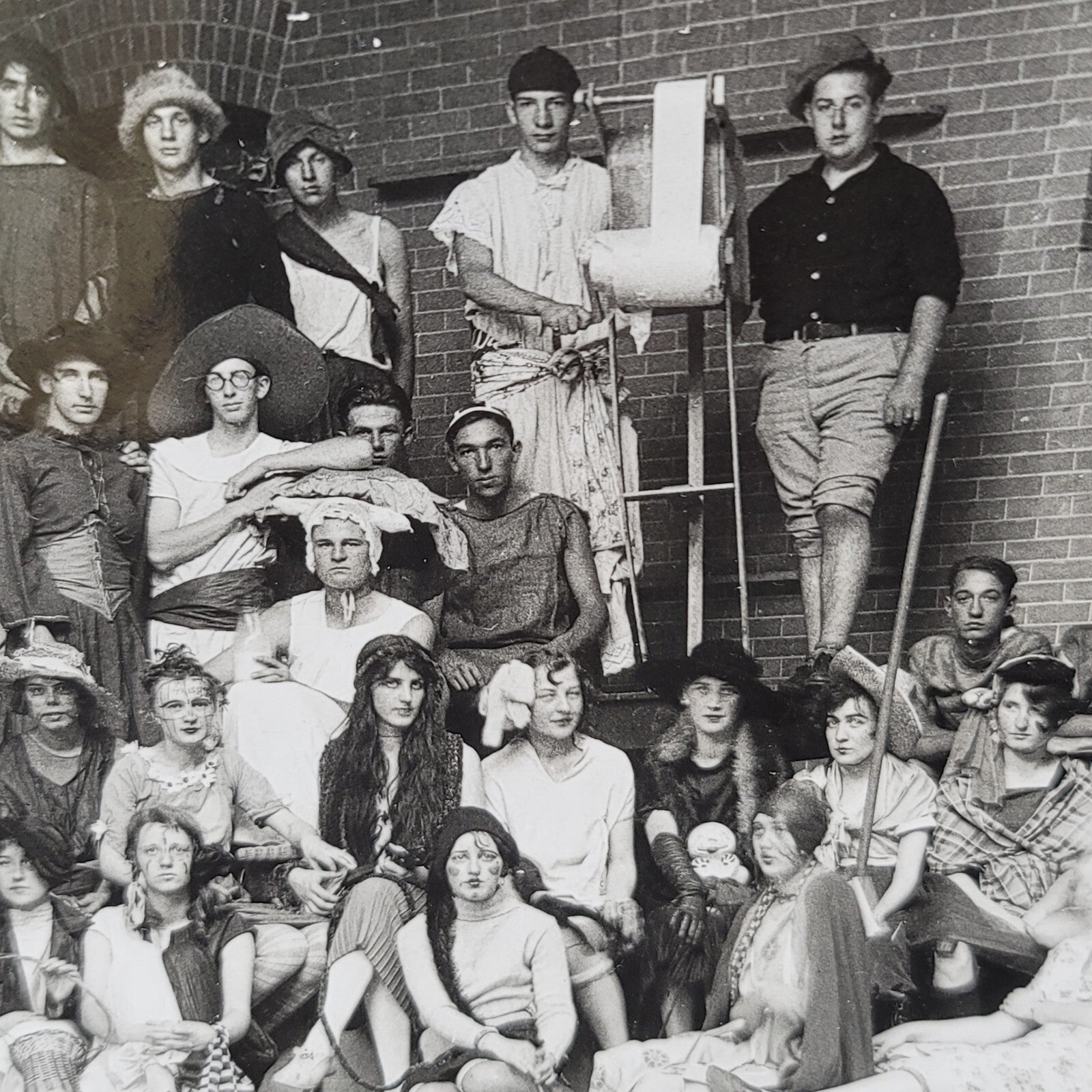 Rare Antique University Freshman Initiation Costume Black White Photo 10"x6.5"