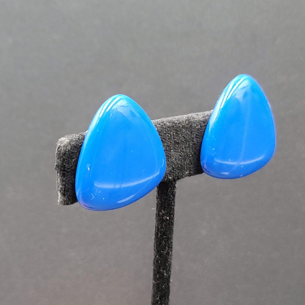 Vintage Clip on Earrings Blue Acrylic Rounded Triangles 1"