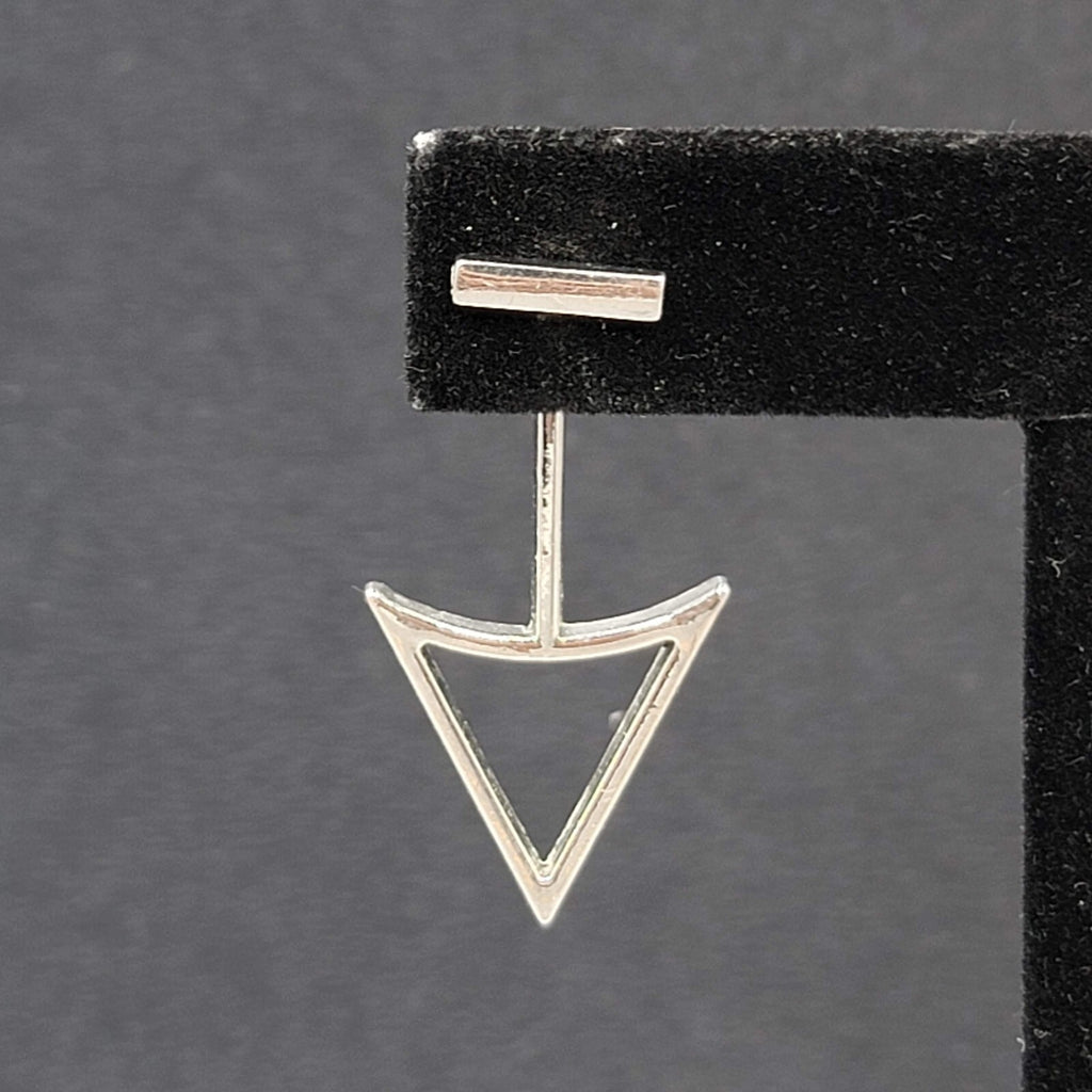 Arrow Triangle Pierced Earrings Silver tone Jacket Dangle 1.5"