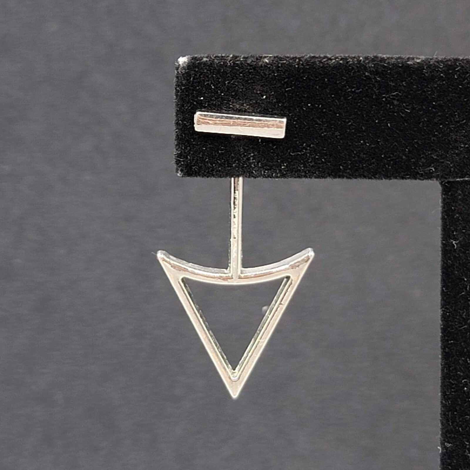 Arrow Triangle Pierced Earrings Silver tone Jacket Dangle 1.5"