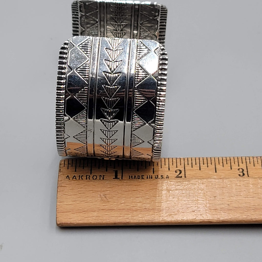 Southwest Red Accent Cuff Bracelet Silver tone 7 in
