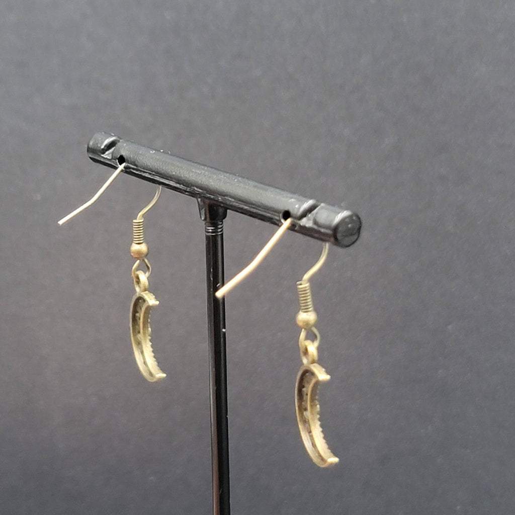 New MOON Pierced Earrings Bronze tone Open Work Metal Dangle 5/8"