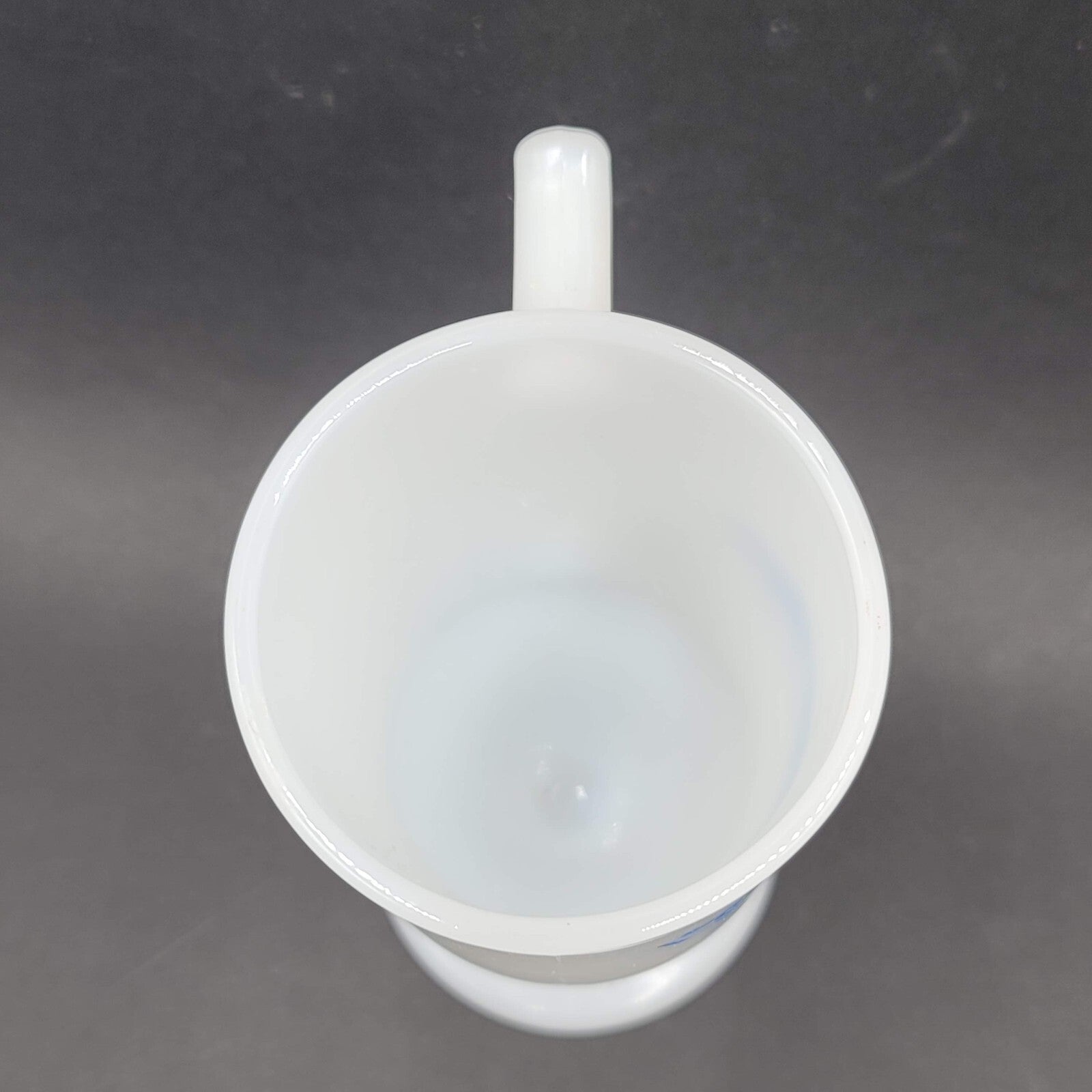 Ox Yoke Inn Amana Iowa Vintage Coffee Mug Milk Glass Blue Lettering