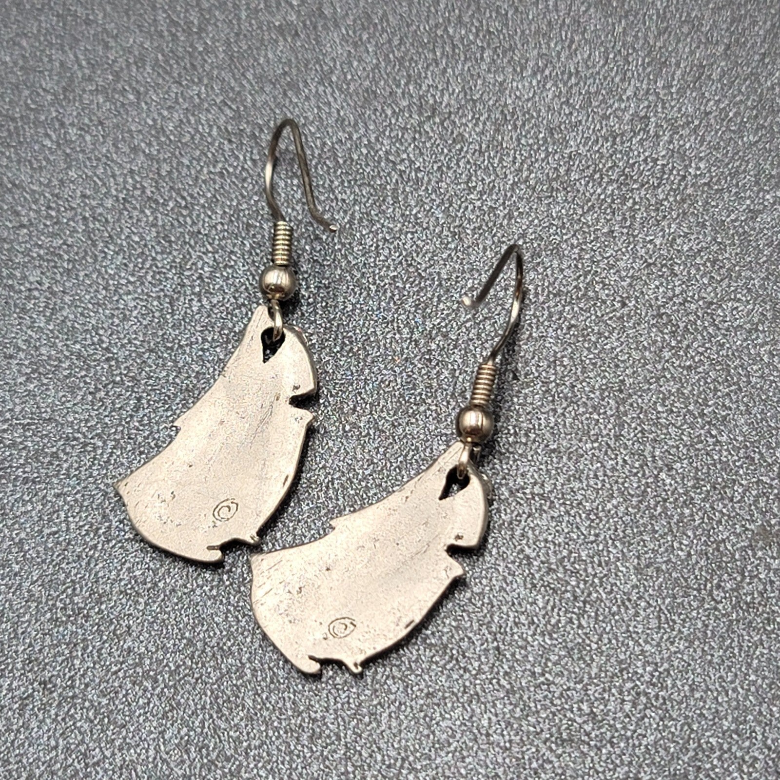 Vintage Ship Pierced Earrings Pewter Silver tone Dangle Nautical 7/8"