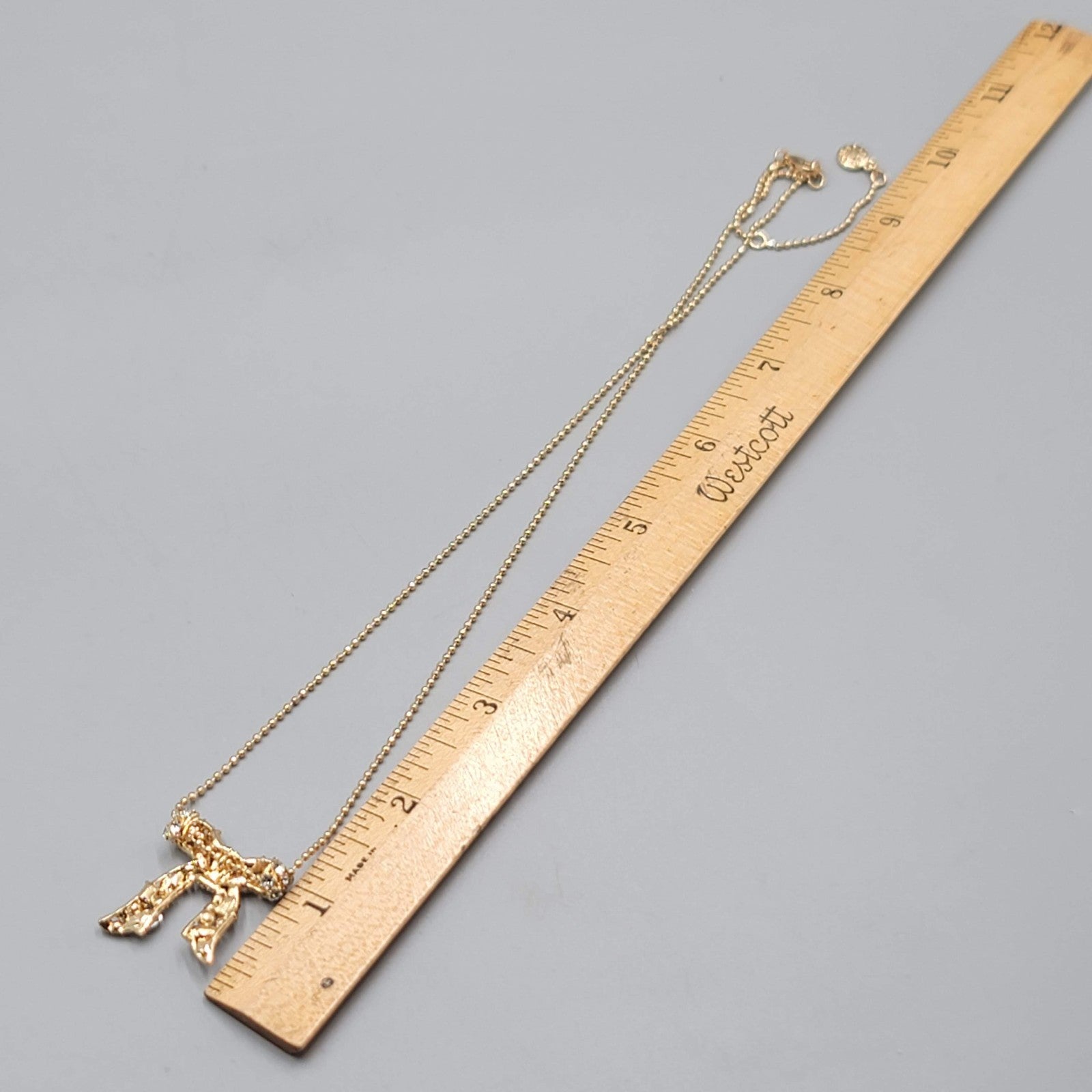 Baublebar Bow Pendant Necklace Gold tone Crystal Rhinestone 18"-20"