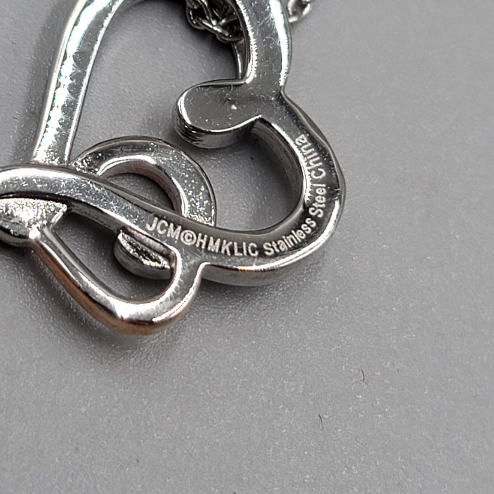 JCM Because I love you Necklace Double Heart Pendant Silver Plated 18"-20"
