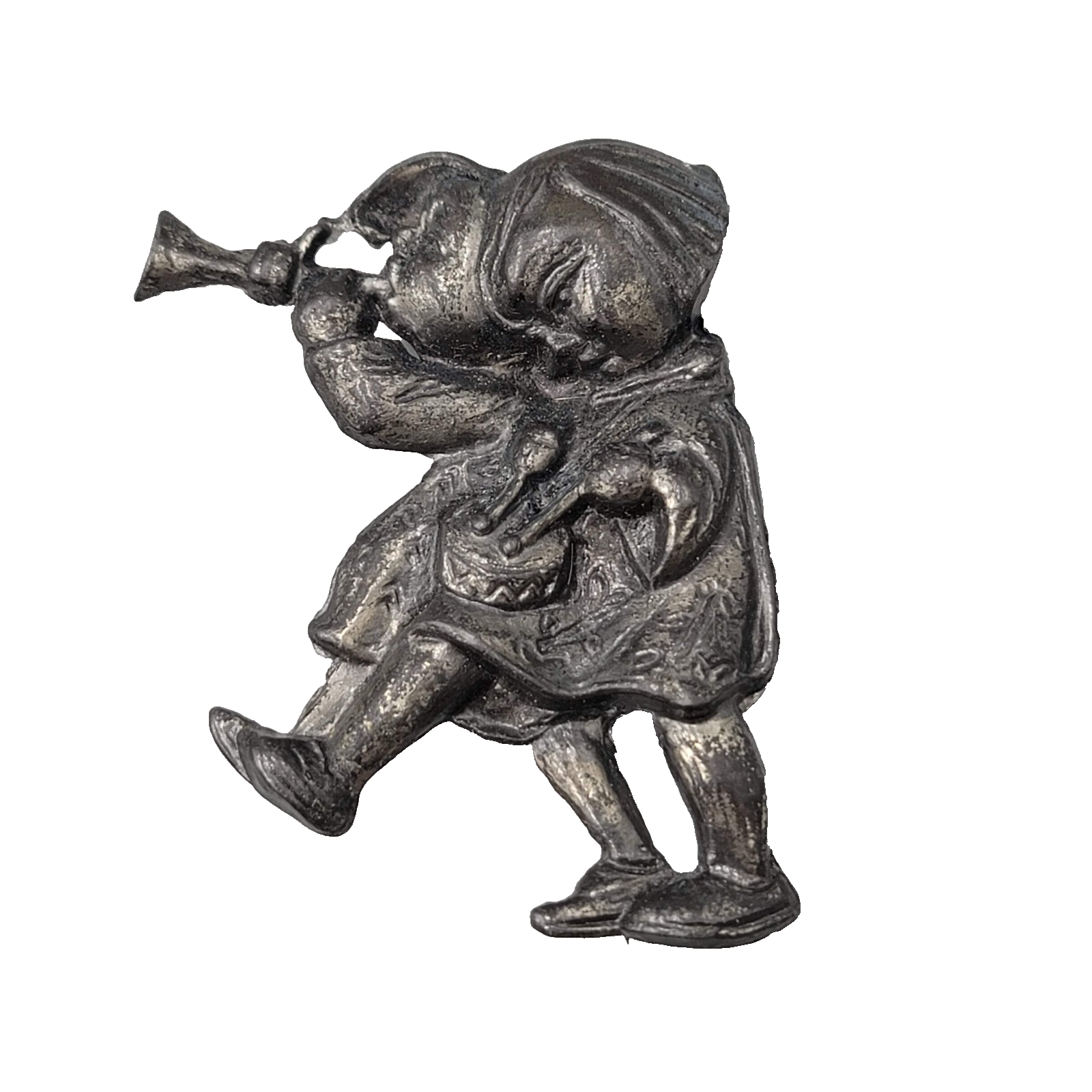 Vintage Silson Hummel Boy Girl with Horn Drum Figural Brooch Pin 1940s 2.5" x 2"