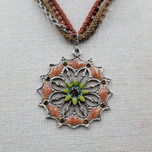 Boho Enamel Pendant Necklace Triple Strand Cord Chain 14"-16" Small