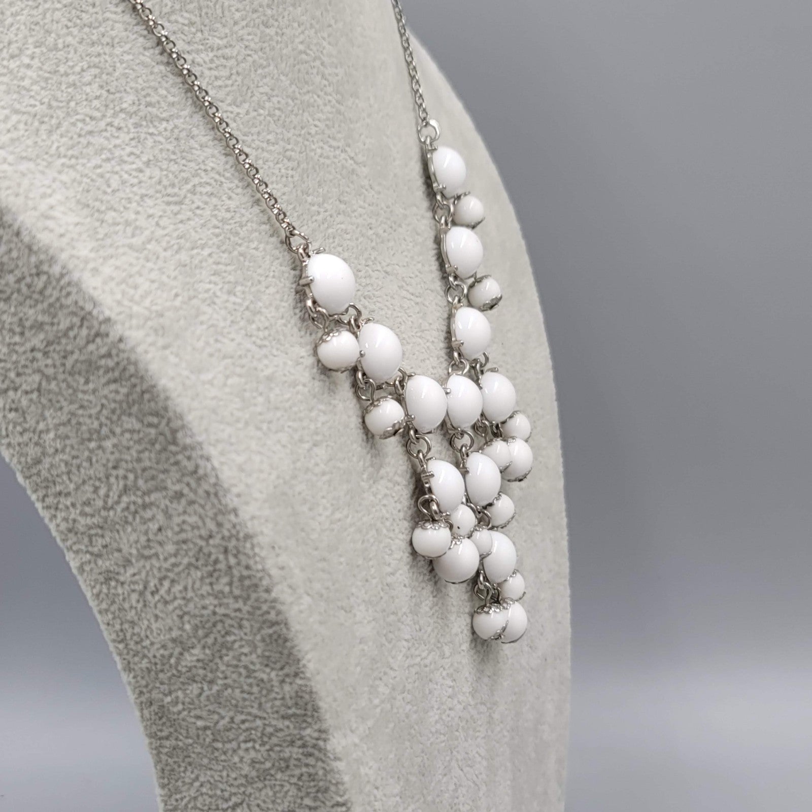 Statement Bib Necklace Silver tone White Acrylic  Silver tone 18"-20"