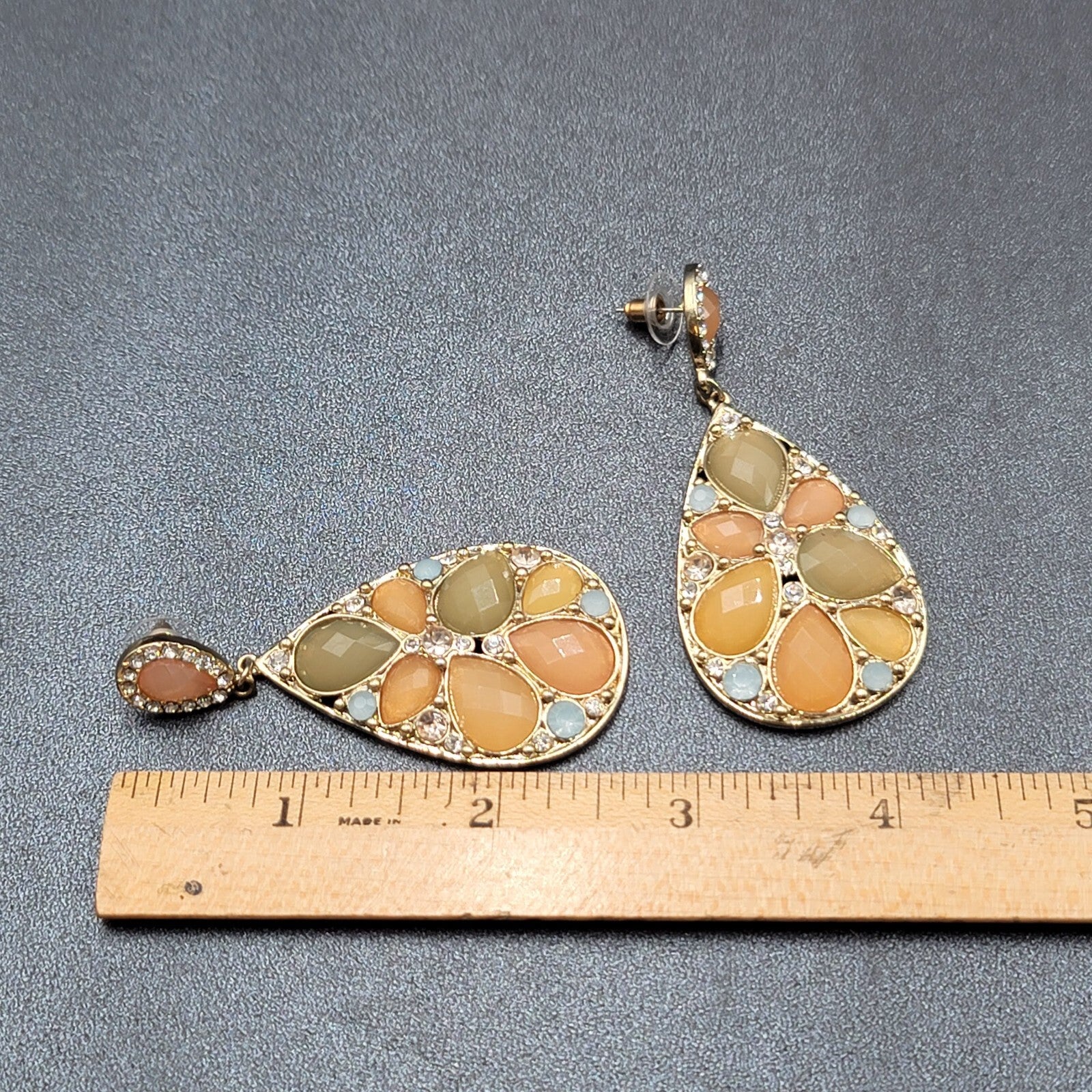 Lot of 3 Pierced Earrings Modern Statement Gold tone Pastel Colors