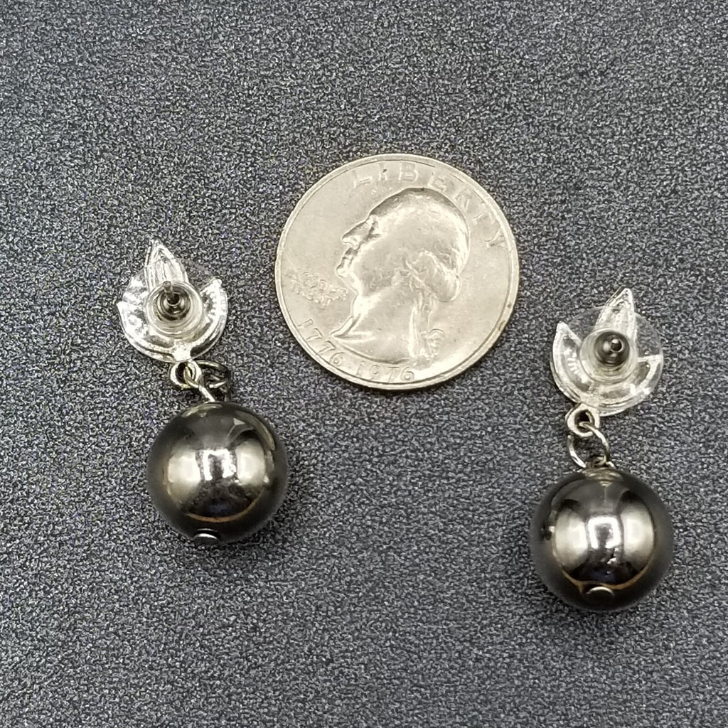Pierced Earrings Silver tone Faceted Glass Metal Ball Statement Dangle 1 3/8"