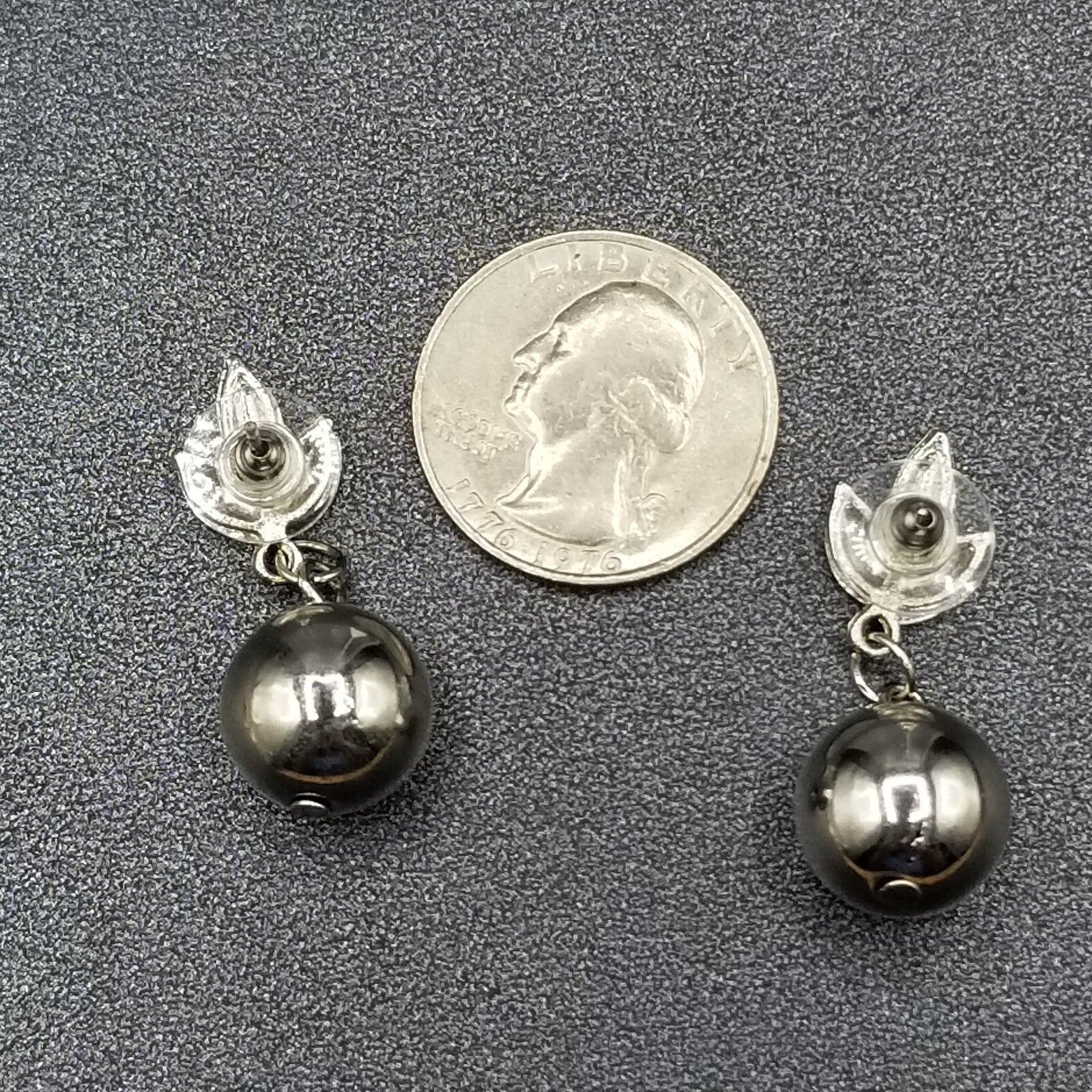 Pierced Earrings Silver tone Faceted Glass Metal Ball Statement Dangle 1 3/8"