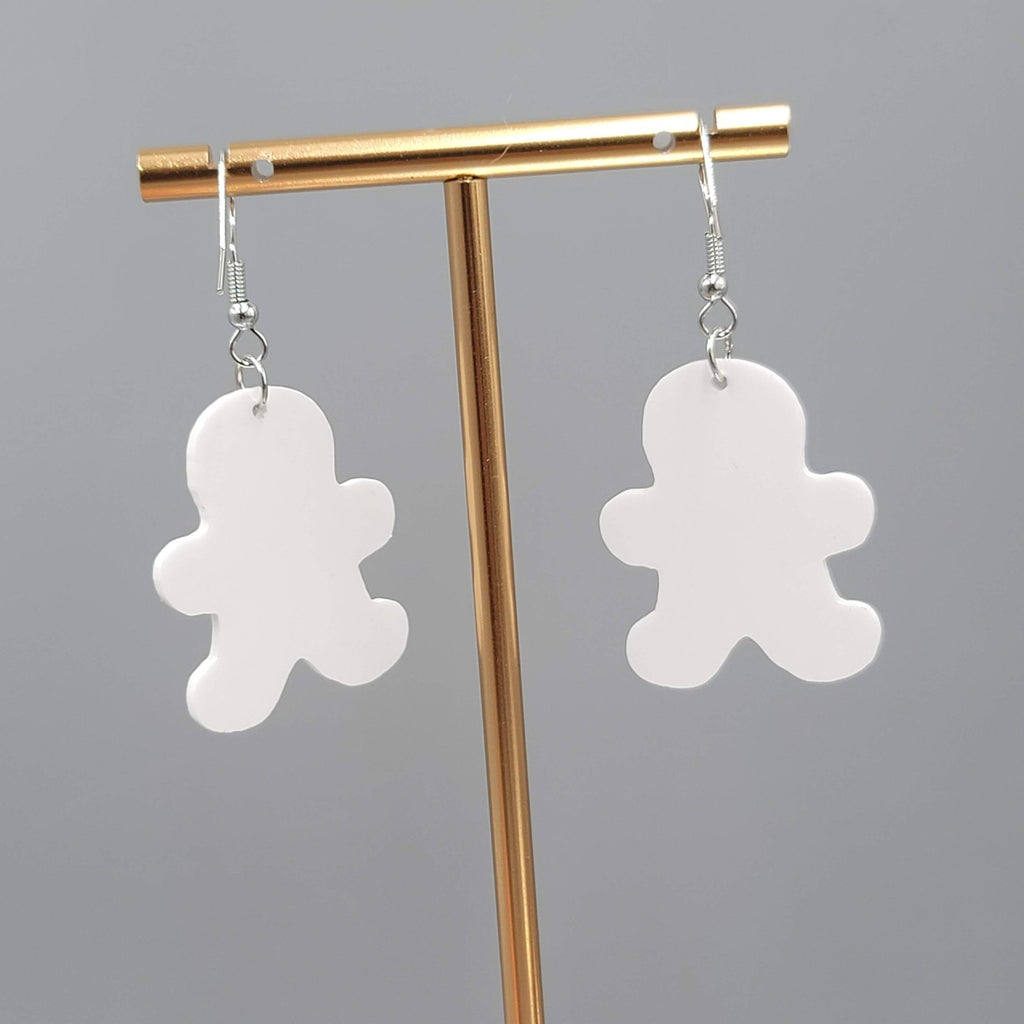 Gingerbread Man Pierced Earrings Silver tone Dangle 1.25 in