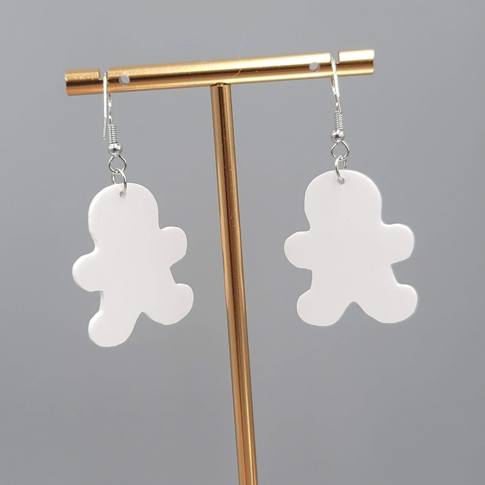 Gingerbread Man Pierced Earrings Silver tone Dangle 1.25 in
