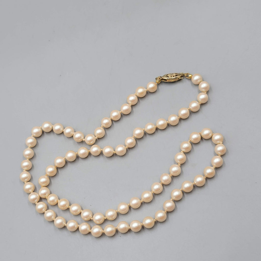 Vintage Champagne Faux Pearl Necklace Hand Knotted 20 in