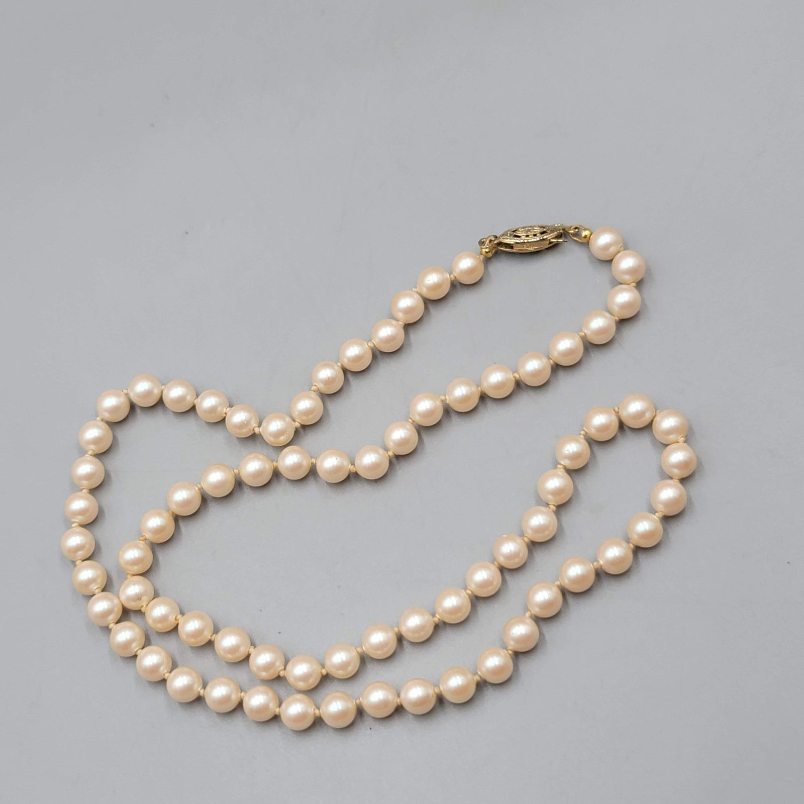 Vintage Champagne Faux Pearl Necklace Hand Knotted 20 in