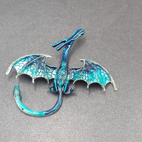 Dragon Brooch and Pendant Blue Enamel 3" x 2 3/4"