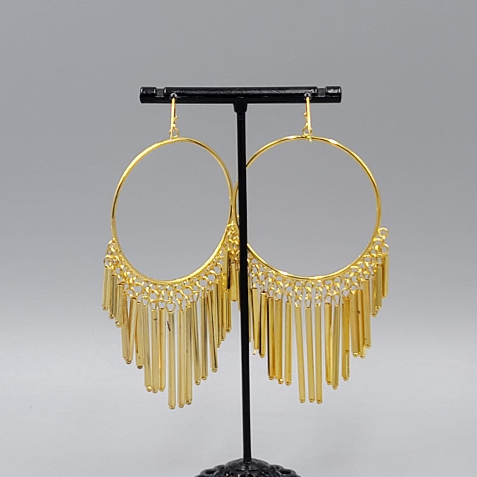 Large Statement Pierced Earrings Brassy/Gold tone Dangle 