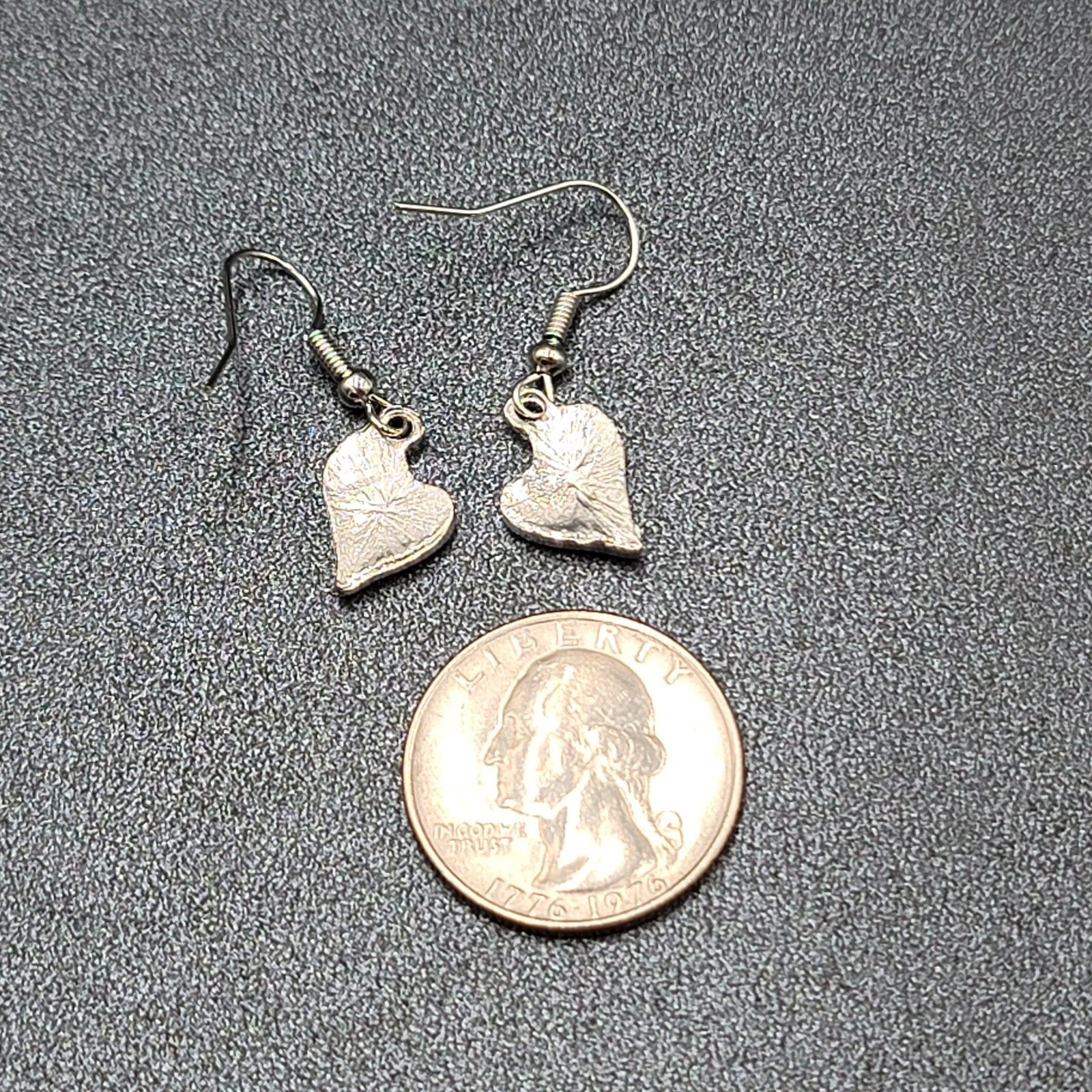 Heart Pierced Earrings Silver tone Blue Enamel Glitter Dangle 5/8"