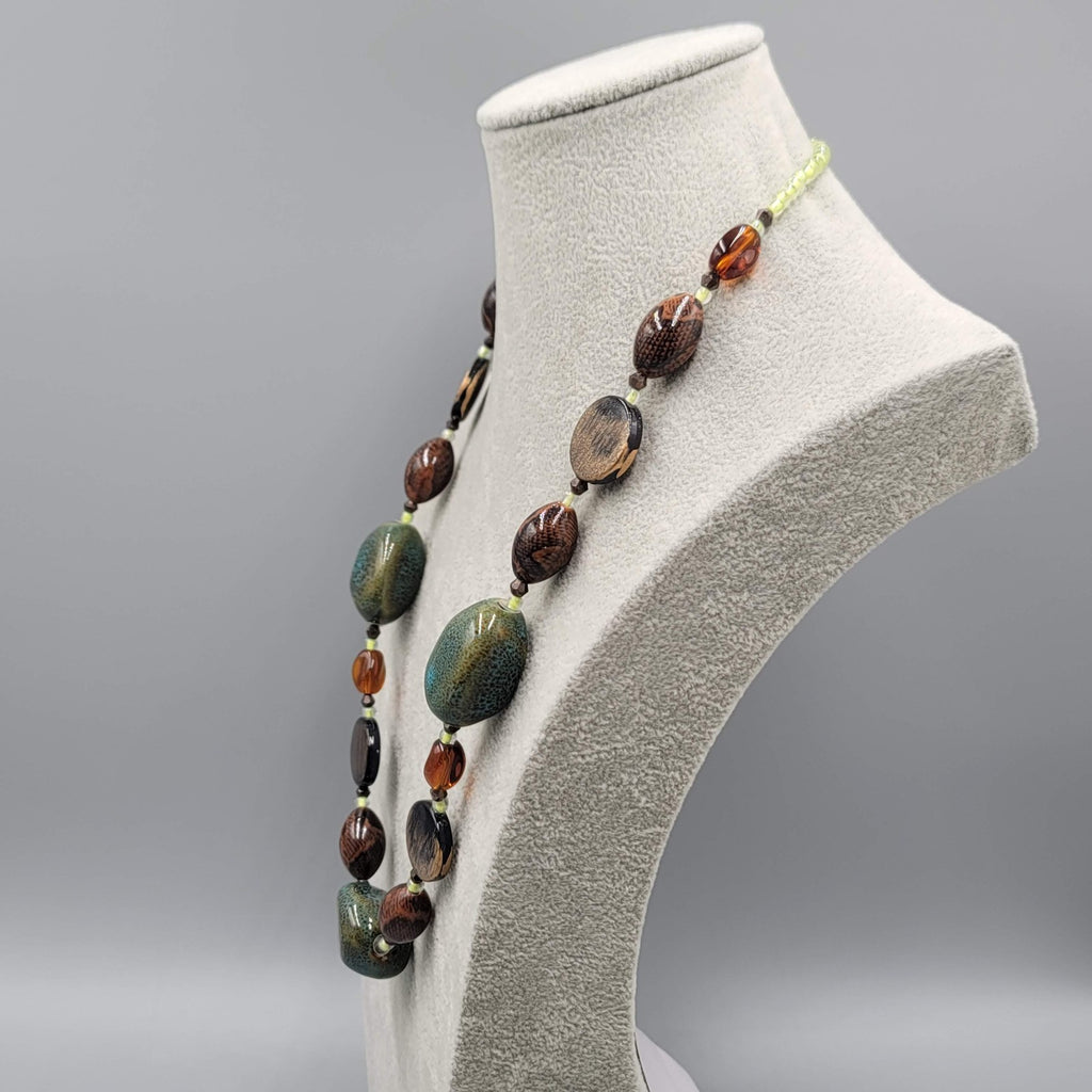 Statement Pottery Bead Necklace Eclectic Multicolor 24"