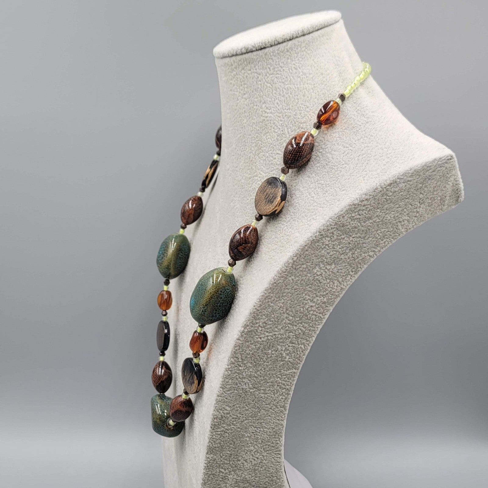 Statement Pottery Bead Necklace Eclectic Multicolor 24"
