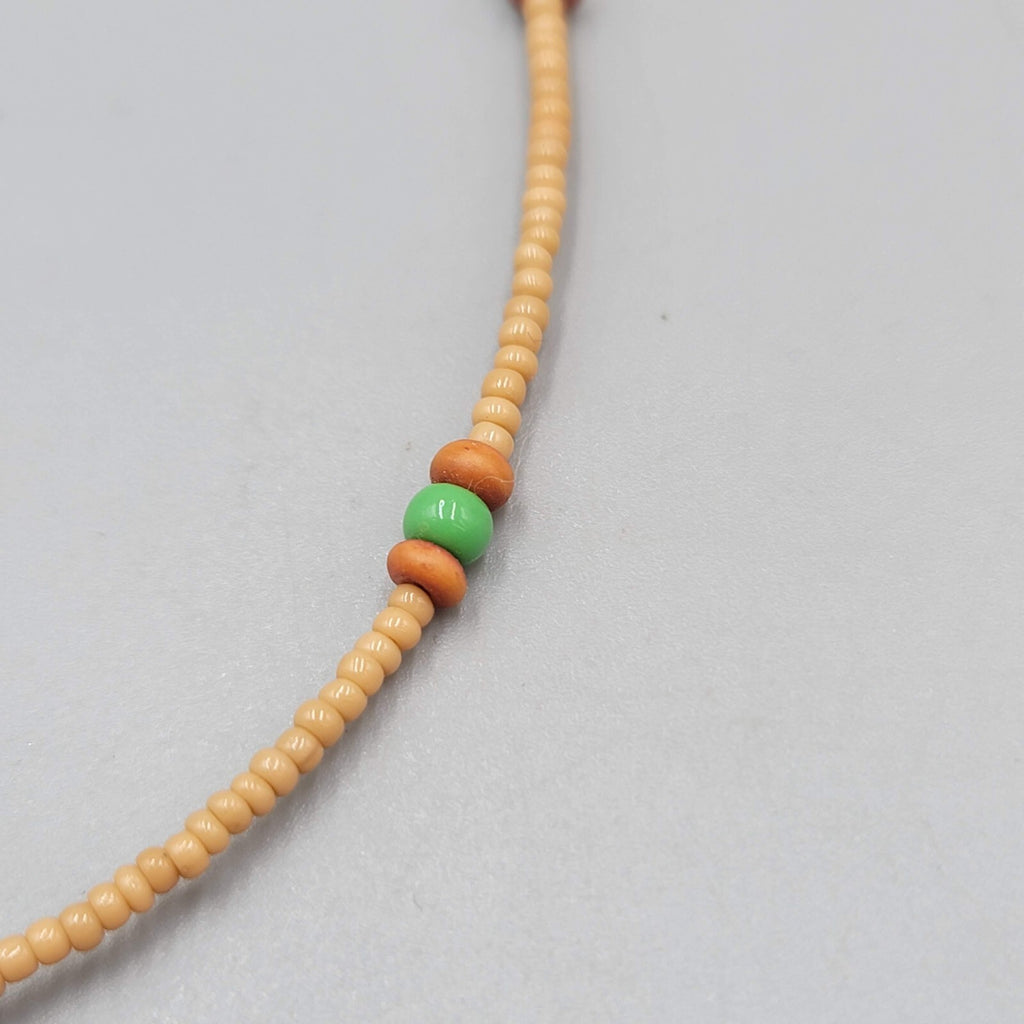 Art Glass Bead Necklace Tan Seed Bead Minimalist 16"