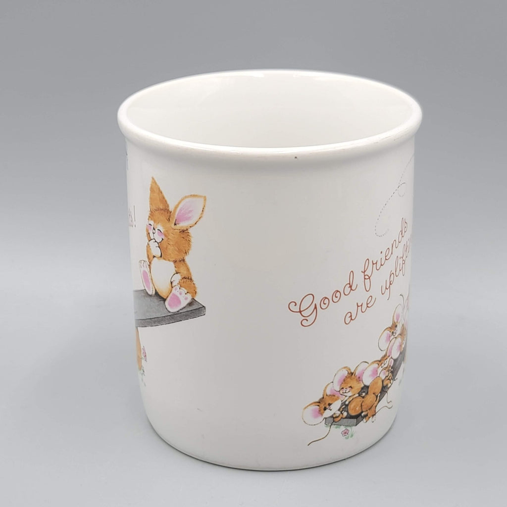 Good Friends are Uplifting COFFEE MUG bunny rabbit mice Hallmark VTG