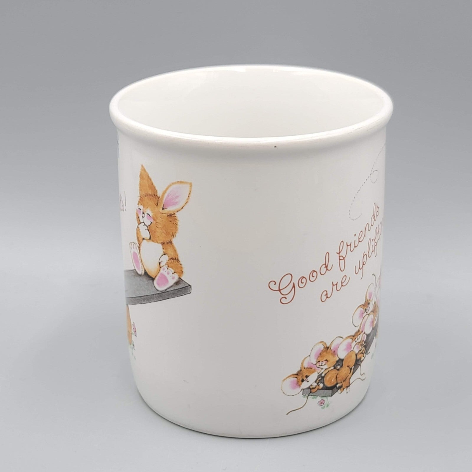 Good Friends are Uplifting COFFEE MUG bunny rabbit mice Hallmark VTG