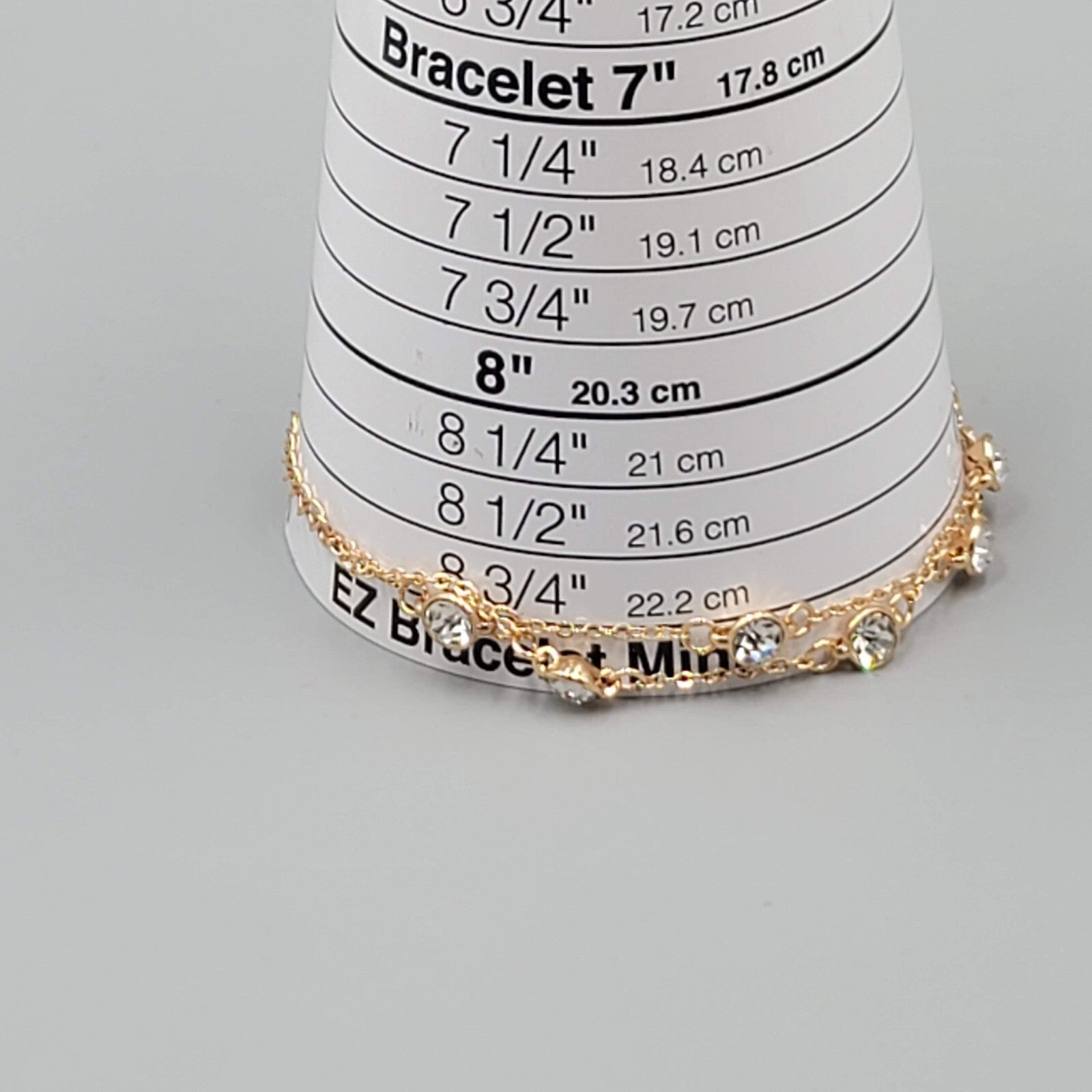 Double Chain Station Rhinestone Bracelet Gold tone 7"-8.75" Adj
