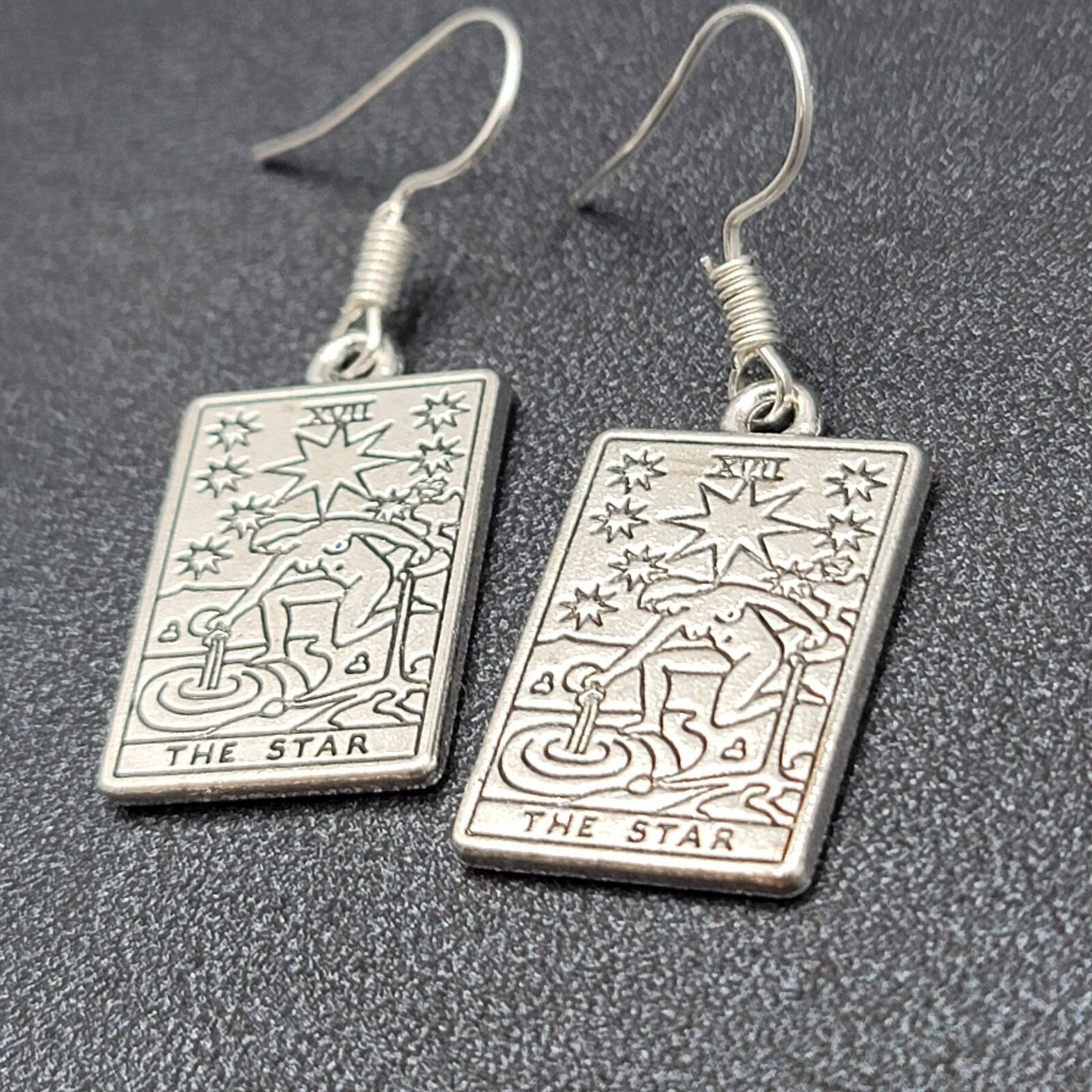 The STAR Tarot Card Pierced Earrings Silver tone 1"