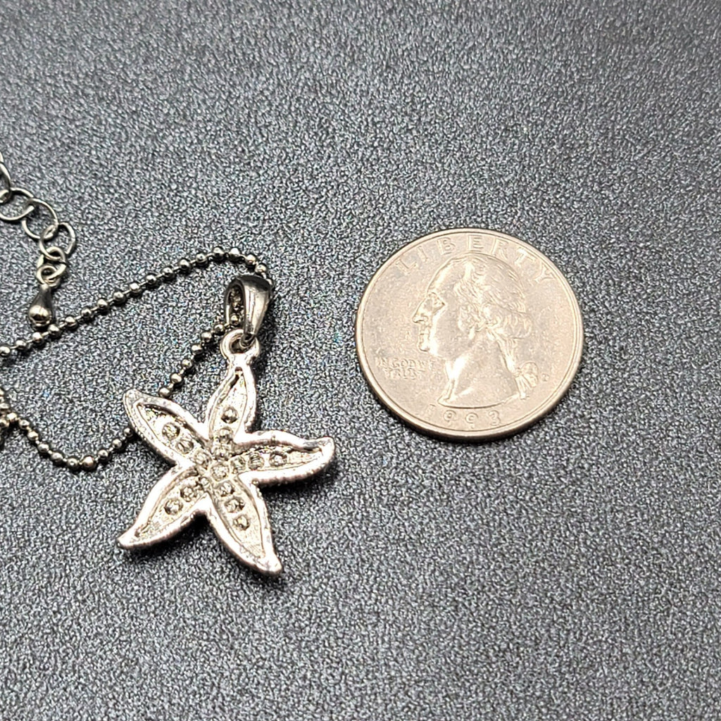 Starfish Necklace Silver tone Crystal Rhinestone Ball Chain 16"-18"