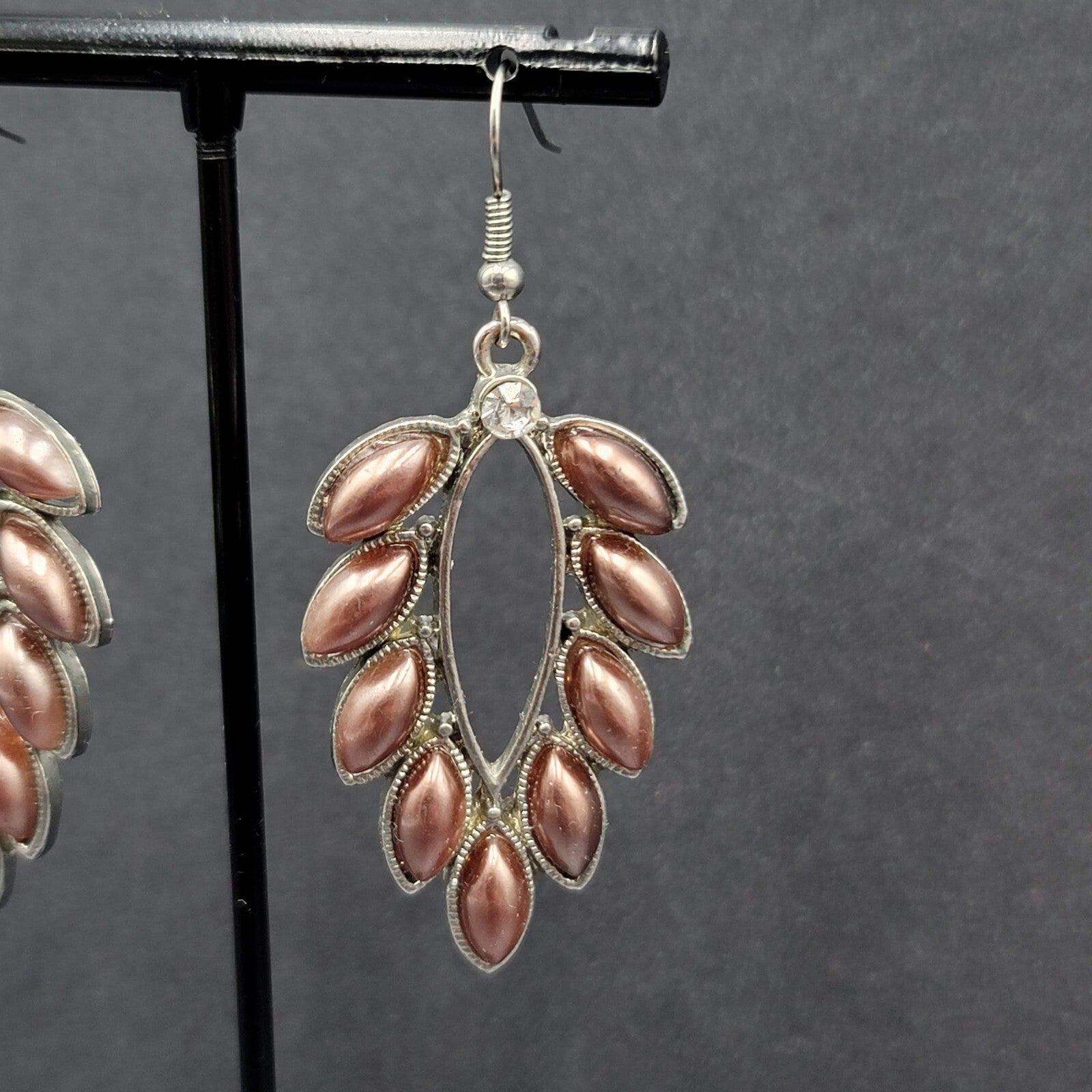 Pierced Earrings Silver tone Rhinestone Acrylic Dangle 1 7/8"