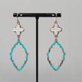 Blue Enamel Patina Dangle Pierced Earrings Silver tone Cross Copper tone 2.5"