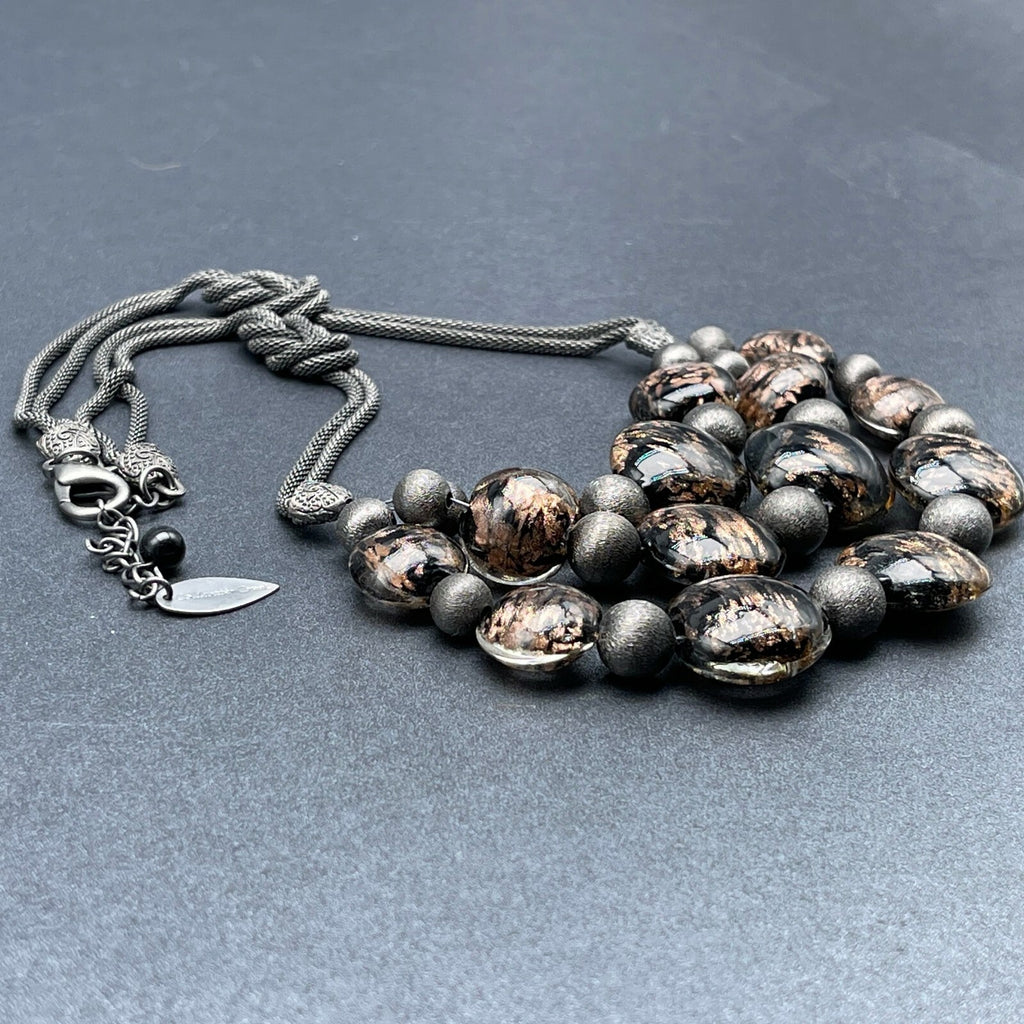Coldwater Creek Cord Art Glass Bead Necklace Statement Layer 18" - 20"