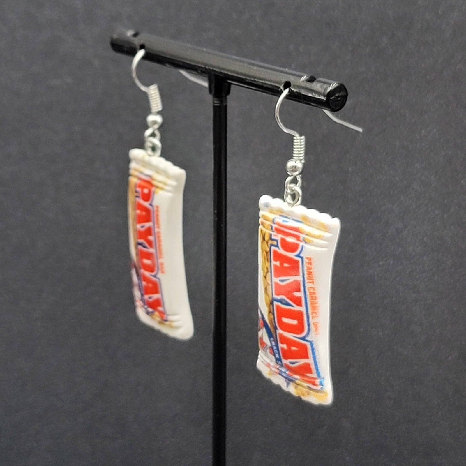 New PAYDAY Candy Bar Pierced Earrings Acrylic Dangle 1.5"