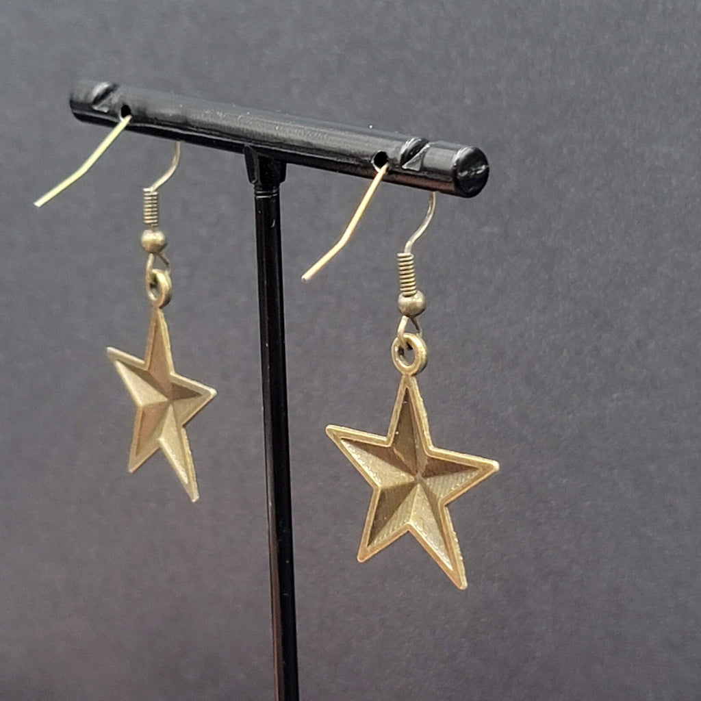 New Nautical STAR Pierced Earrings Bronze tone Dangle 1"