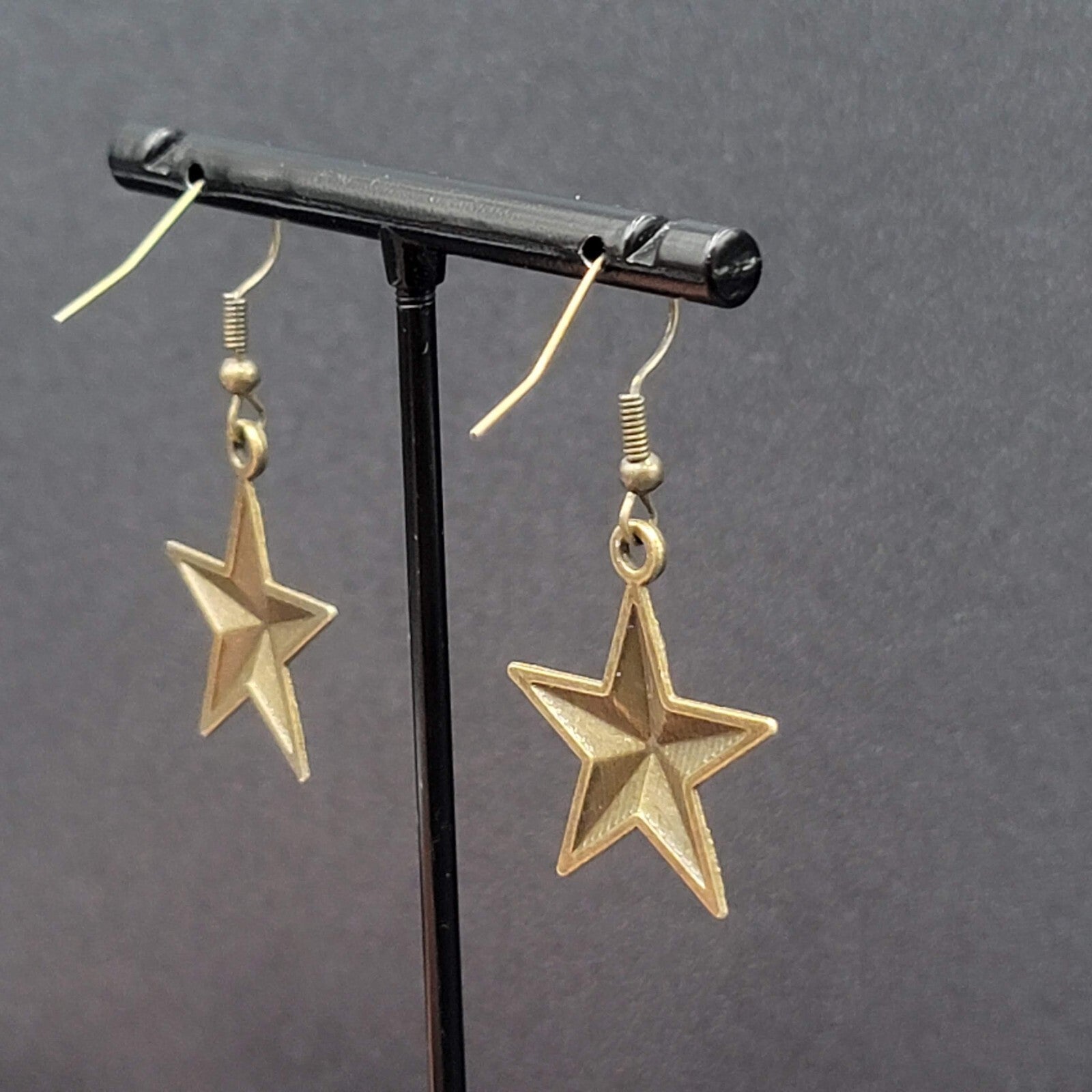 New Nautical STAR Pierced Earrings Bronze tone Dangle 1"
