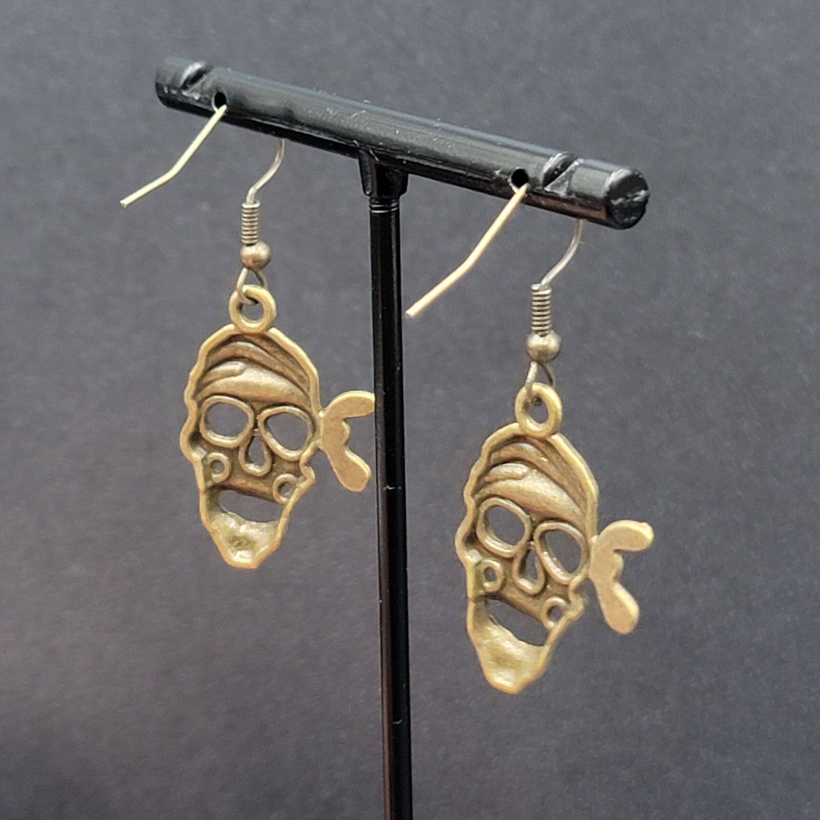New Pirate Pierced Earrings Bronze tone Dangle 1 1/8"