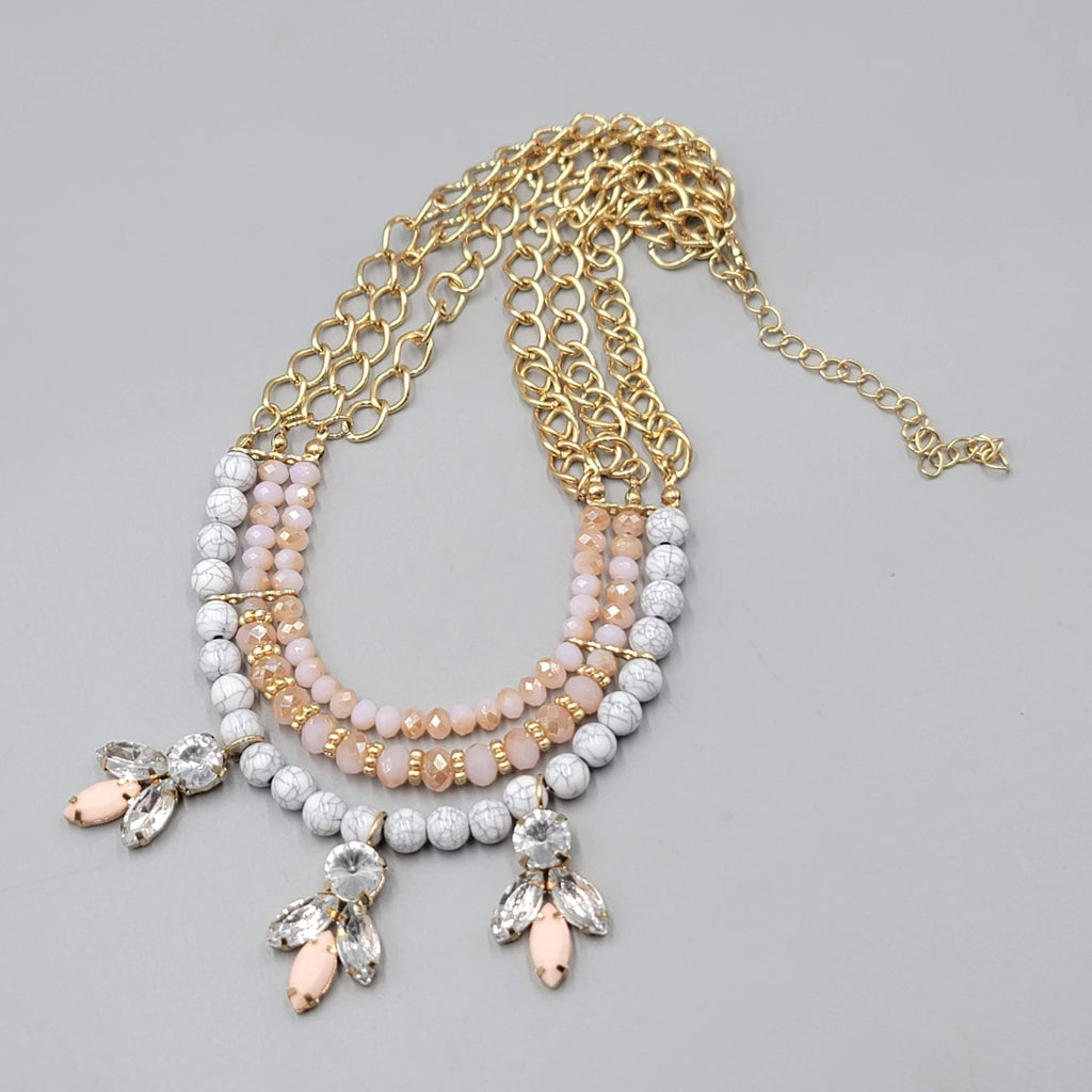 Statement Bib Necklace Gold tone Rhinestone Multi color Bead 16"-18"