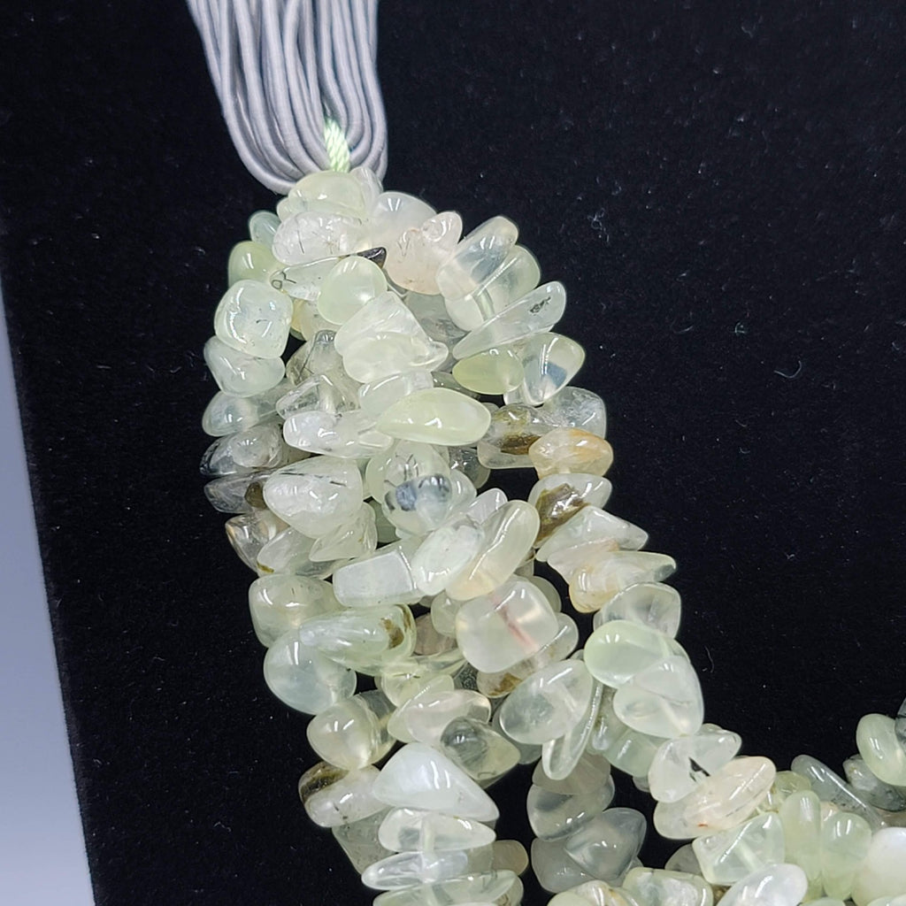 Artisan Light Green Stone Cluster Statement Necklace Multi Strand Gray Cord 20"