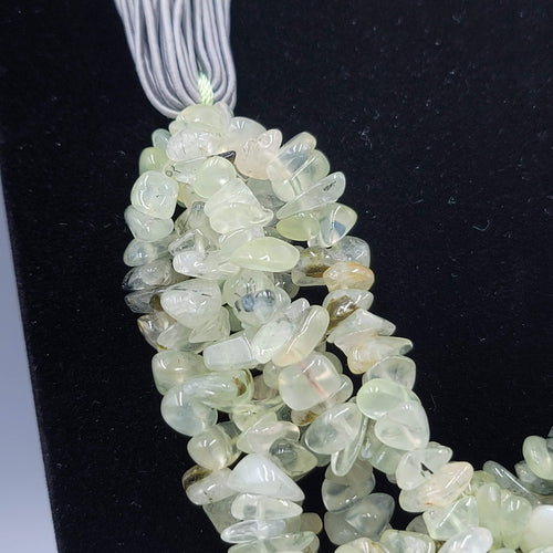Artisan Light Green Stone Cluster Statement Necklace Multi Strand Gray Cord 20"