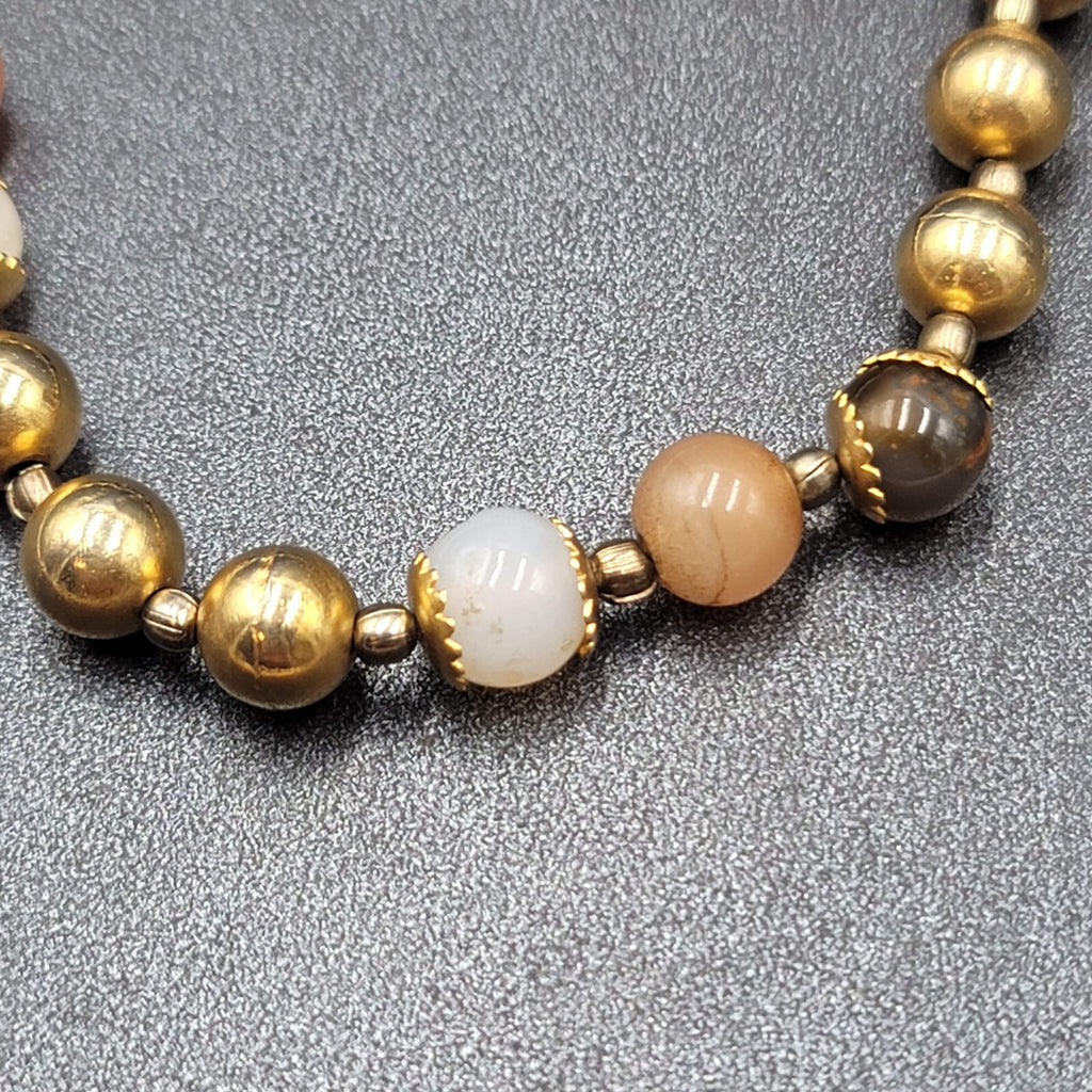 Multicolor Stone Bead Necklace Gold tone Spacers Hook Closure 22"