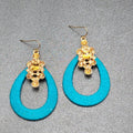 Pierced Earrings Gold tone Yellow Rhinestone Blue String Wrapped Hoops 2.25"