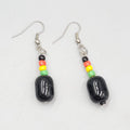 Rasta Beaded Pierced Earrings Silver tone Dangle 1.25"