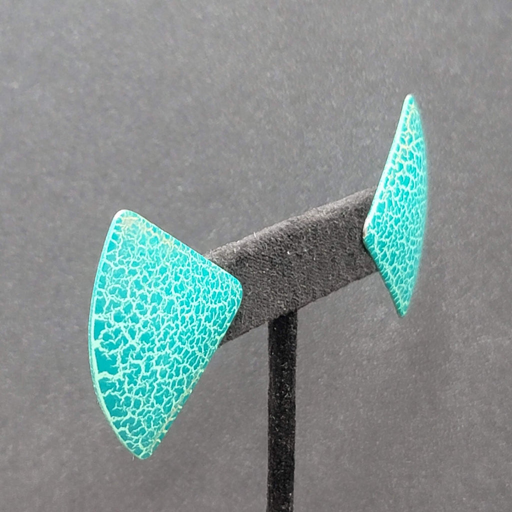 Vintage Pierced Earrings Teal Blue Crackle Enamel Statement Drop 1 5/8"