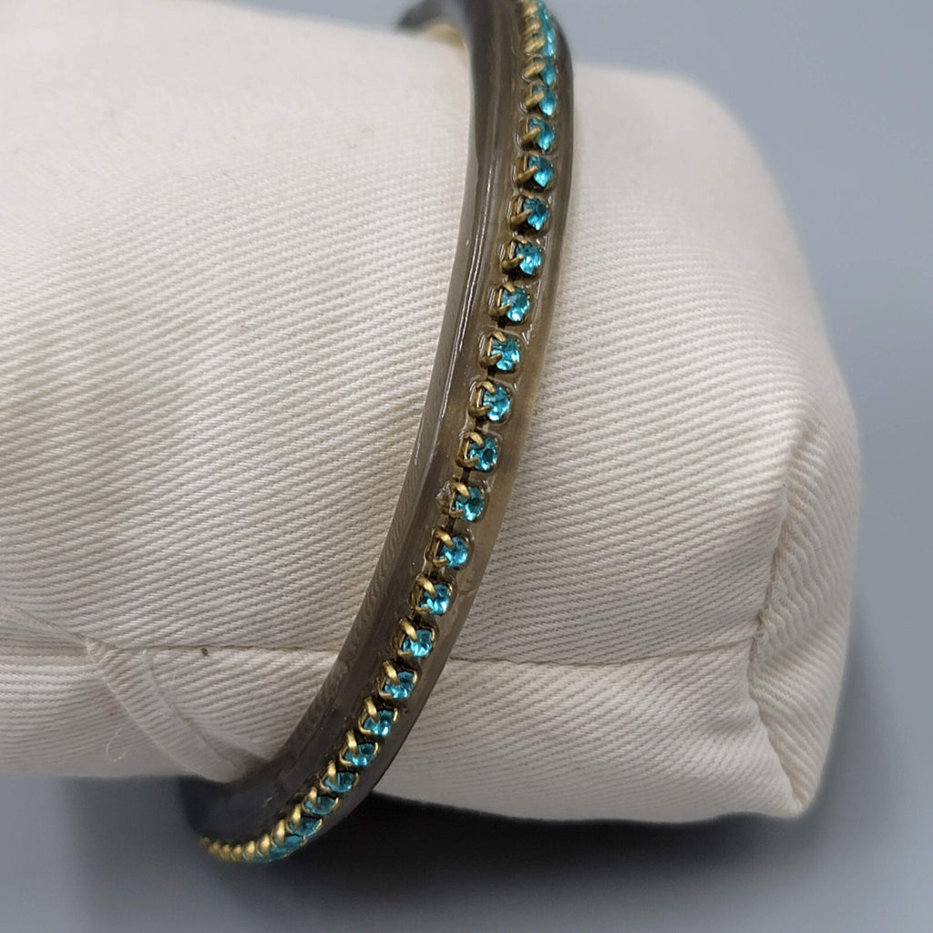 Resin Bangle Bracelet Translucent Blue Rhinestone 8.5 in