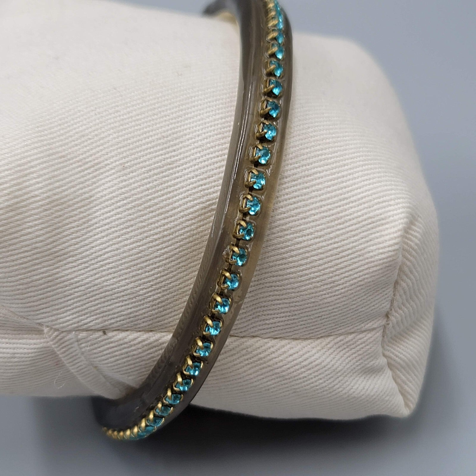 Resin Bangle Bracelet Translucent Blue Rhinestone 8.5 in