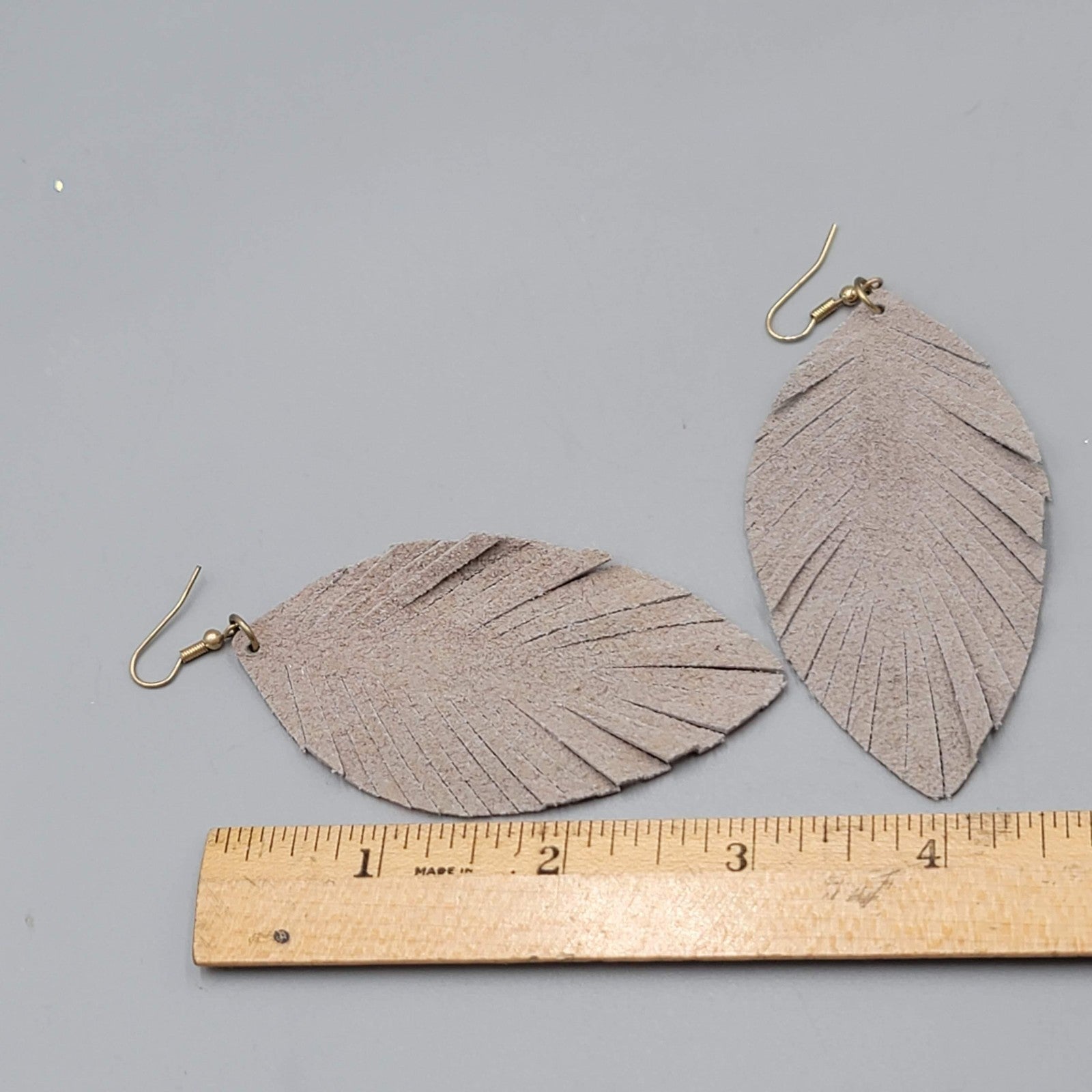 Leopard Print Leaf Earrings Faux Leather Statement Lightweight Boho 3.25"