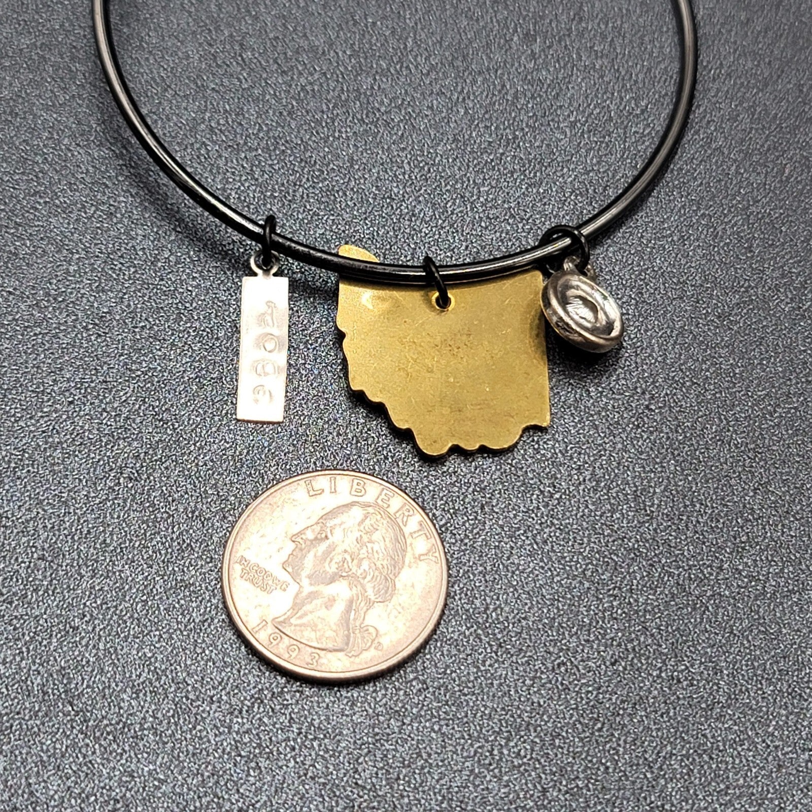 Black Bangle Bracelet Ohio Home Charm Dangle 8.5"